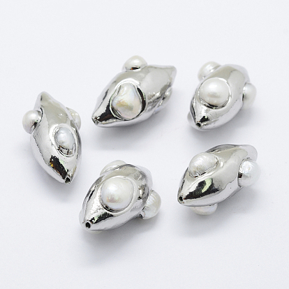 Perlas naturales perlas de agua dulce cultivadas, borde plateado, oliva