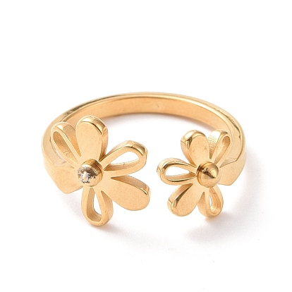 304 Stainless Steel Flower Open Cuff Ring for Women