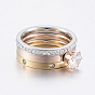 304 Stainless Steel Stackable Finger Ring Sets, with Cubic Zirconia and Polymer Clay Rhinestone, Crystal