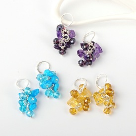 Gemstone Chips Earrings, with Glass Beads and Brass Leverback Hoop Earrings, 39mm, Pin: 0.7mm