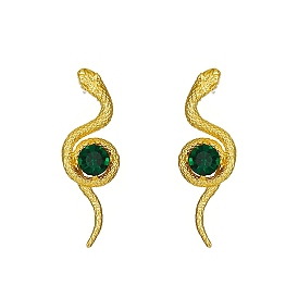 Emerald Rhinestone Snake Stud Earrings, Alloy Jewelry for Women
