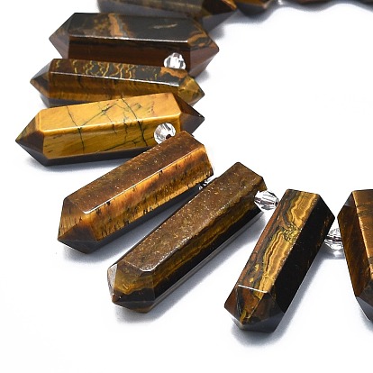 Natural Tiger Eye Beads Strands, Faceted, Double Terminated Pointed/Bullet