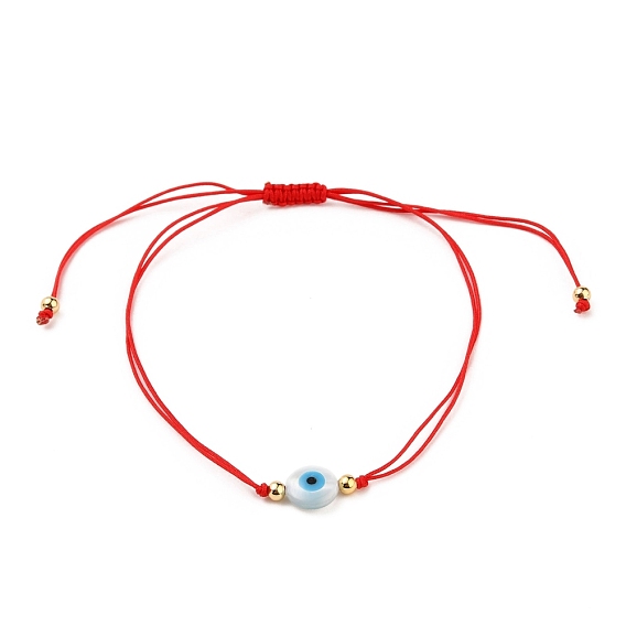 Nylon ajustable pulseras de cuentas trenzado del cordón, pulseras de hilo rojo, con cuentas redondas de latón, cuentas de concha blanca natural y turquesa sintética, mal de ojo