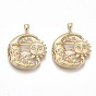 Brass Micro Pave Cubic Zirconia Pendants, Moon with Sun, Nickel Free, Clear