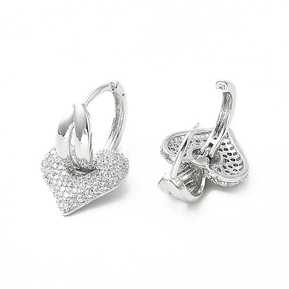 Boucles d'oreilles créoles pendantes en forme de cœur et de feuilles avec zircons cubiques transparents pour la Saint-Valentin, bijoux en laiton pour femmes