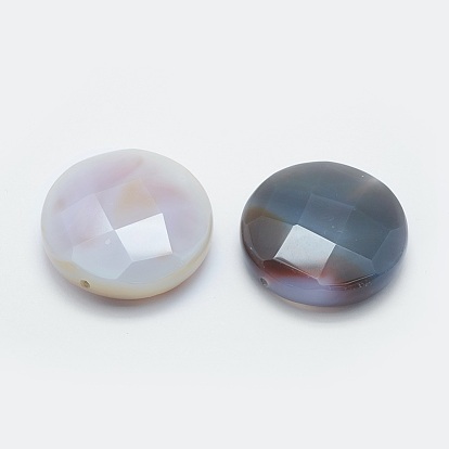 Natural Agate Beads, Faceted, Flat Round