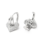 Valentine's Day Heart & Leaf Clear Cubic Zirconia Dangle Hoop Earrings, Brass Jewelry for Women