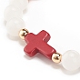 Эластичный браслет из натурального белого нефрита, драгоценных камней и синтетической бирюзы (окрашенный) с крестом, украшения из драгоценных камней для женщин