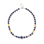 Collar de cuentas redondas de lapislázuli natural y cristal de cuarzo y circonita cúbica, joyas de piedras preciosas para mujeres