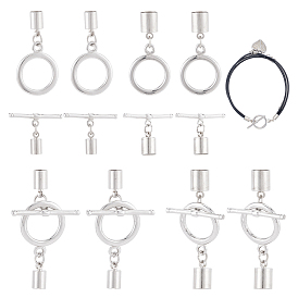 CHGCRAFT 16 Sets 2 Styles Brass Toggle Clasps with Cord Ends, for Jewerly Making