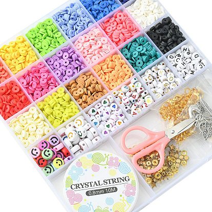 DIY Heishi Surfer Bracelet Making Kit, Including Smile Face Acrylic & Plastic Star & Polymer Clay Disc & Natural Shell Beads, Cross & Leaf & Clover & Helm Alloy & Iron Pendants, Scissors, Tweezers