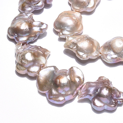 Baroque Natural Nucleated Keshi Pearl Beads Strands, Cultured Freshwater Pearl, Flower
