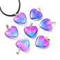 Two Tone Transparent Glass Pendants, with Golden Plated Iron Findings, Heart Charms