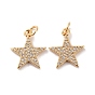 Brass Micro Pave Clear Cubic Zirconia Charms, with Jump Ring, Long-Lasting plated,Real 18K Gold Plated, Star