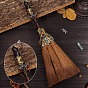 Natural Gemstone Witch Altar Broom, Miniature Wicca Brush, Mane Broomstick for Magic Ceremonial, Halloween Wiccan Ritual, with Alloy Wing