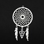 201 Stainless Steel Big Pendants, Laser Cut, Woven Net/Web with Feather