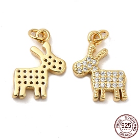 925 Sterling Silver Micro Pave Cubic Zirconia Charms, Christmas Reindeer Charm, with Jump Ring