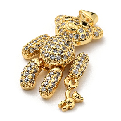 Brass with Cubic Zirconia Pendants, Long-Lasting Plated, Lead Free & Cadmium Free, Bear