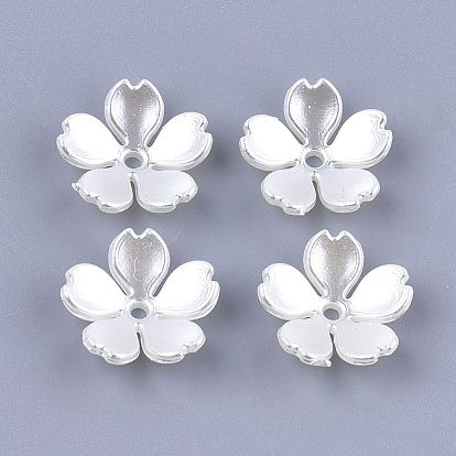 5-Petal ABS Plastic Imitation Pearl Bead Caps, Flower