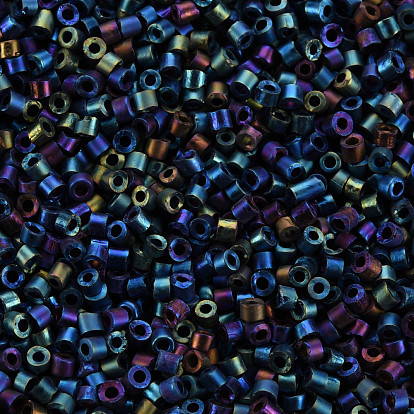 Perles cylindriques en verre plaqué dépoli, Perles de rocaille, couleurs métalliques, trou rond