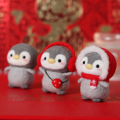 Pingouin avec pendentif tournesol/gâteau/cœur, décoration, bricolage, feutrage à l'aiguille, kits pour débutants, y compris la laine, aiguille à feutrer, panneau de mousse, instruction