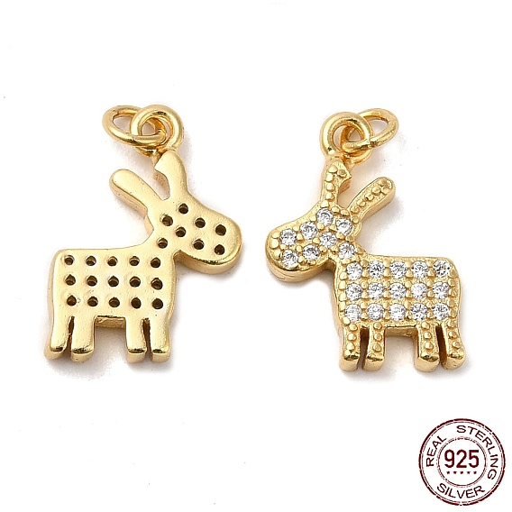 925 Sterling Silver Micro Pave Cubic Zirconia Charms, Christmas Reindeer Charm, with Jump Ring