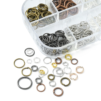 12 estilos conjuntos de anillos de salto de latón y hierro diy, anillo de salto abierto, anillo redondo