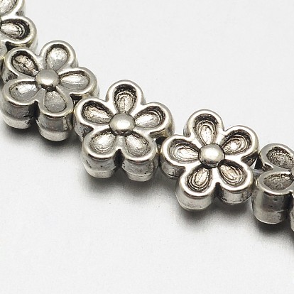 Tibetan Style Flower Alloy Bead Strands, Lead Free & Cadmium Free, 7x3.5mm, Hole: 1mm, about 30pcs/strand, 8 inch