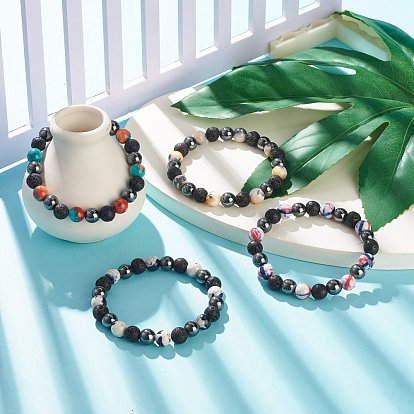 Bracelet extensible de pierres précieuses et de pierre de lave et d'hématite synthétique, bijoux de pierres précieuses d'huile essentielle pour les femmes
