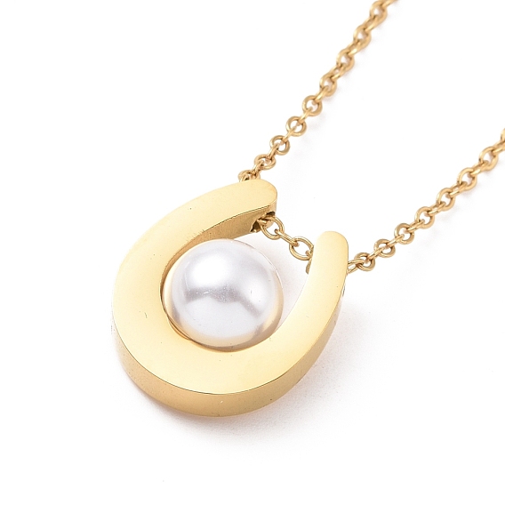 Plastic Imitation Pearl Teardrop Pendant Necklace, Ion Plating(IP) 304 Stainless Steel Jewelry for Women
