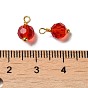Glass Charms, with Real 18K Gold Plated Brass Loop, Faceted Round Charm