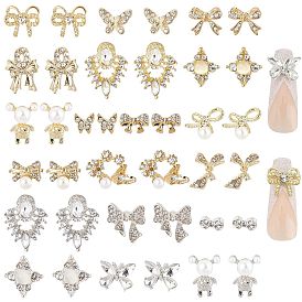 Pandahall elite 38 piezas 19 estilos cabujones de diamantes de imitación de aleación, accesorios de la decoración del arte del clavo, lazo y mariposa y oso y rombo