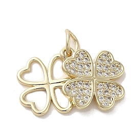 Brass Micro Pave Clear Cubic Zirconia Pendants, Long-Lasting Plated, Clover