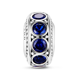 Tinysand 925 perles européennes de zircon cubique légende bleu royal en argent sterling, 12.1x6.64x12.04mm, Trou: 4.67mm