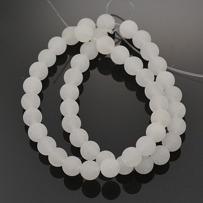 Jade blanc naturel perles rondes brins, givré