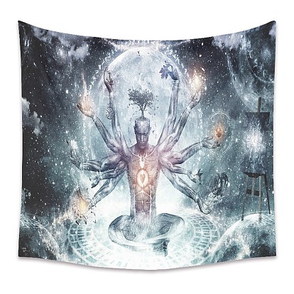 Yoga Meditation Trippy Polyester Wall Hanging Tapestry, Bohemian Mandala Psychedelic Tapestry for Bedroom Living Room Decoration, Rectangle