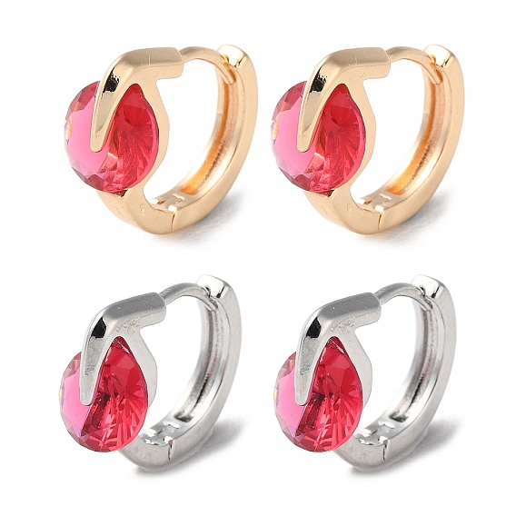 Boucles d'oreilles créoles en laiton plaqué micro pavé de zircone cubique rouge, diamant