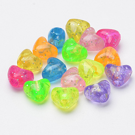 Transparent Acrylic Beads, Glitter Beads, Heart