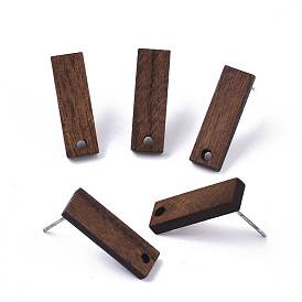 Walnut Wood Stud Earring Findings, with 304 Stainless Steel Pin, Rectangle