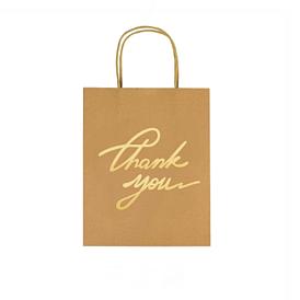 Прямоугольный пакет из крафт-бумаги, с ручкой, Слово спасибо, что, для вечеринки переработанный мешок