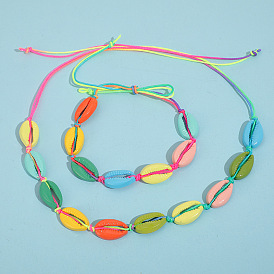 Bohemian Rainbow Alloy Shell Necklace and Bracelet Set