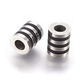 304 Stainless Steel European Beads, Large Hole Beads, with Plastic, Grooved Column