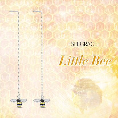 SHEGRACE 925 Sterling Silver Dangle Earrings, Ear Thread, with Epoxy Resin and Cable Chains, Bees