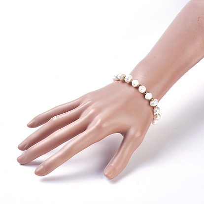 Ensembles de bracelets de perles, bracelets coulissants et bracelets extensibles, avec les accessoires en laiton, ronde