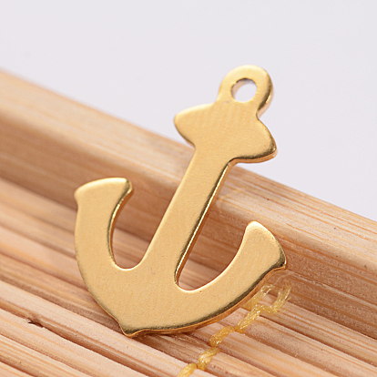 Ion Plating(IP) 304 Stainless Steel Anchor Charms, 16x13x1mm, Hole: 1mm