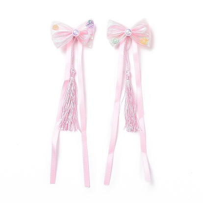 Pinza de pelo de cocodrilo de cinta larga bowknot, con borlas de colores al azar, accesorios para el cabello hanfu para regalos de niñas adolescentes