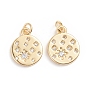 Brass Micro Pave Cubic Zirconia Pendants, with Jump Ring, Long-Lasting Plated, Flat Round with Sun