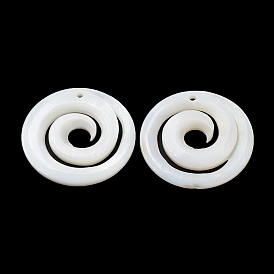 Natural Freshwater Shell Pendants, Flat Round Vortex Charms
