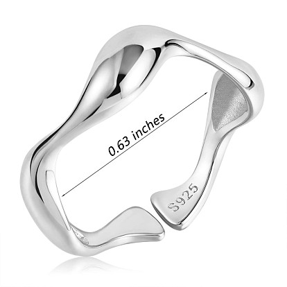 925 Sterling Silver Wave Open Cuff Ring for Women