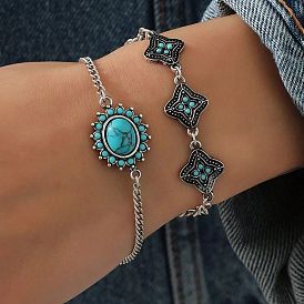 Bohemian Style Turquoise Bracelet Set - Fashionable and Trendy Hand Accessories.